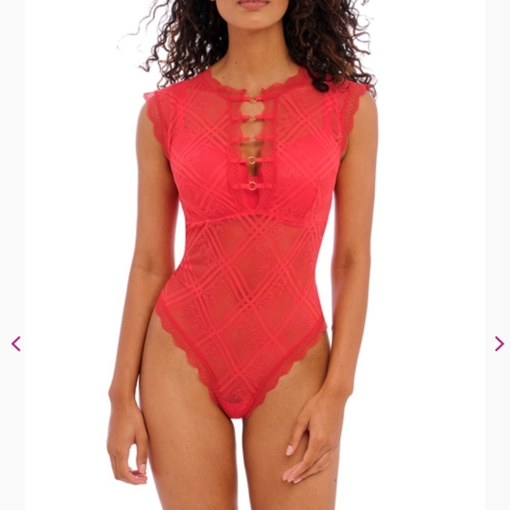 New! Freya Fatale Bodysuit Chili Red Lace Lingerie 22863